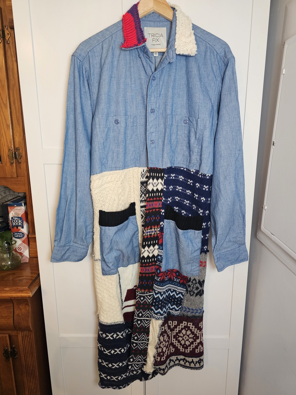 Free People x Tricia Fix Freddie Denim Patchwork Maxi Shirt Dress Small Reworked